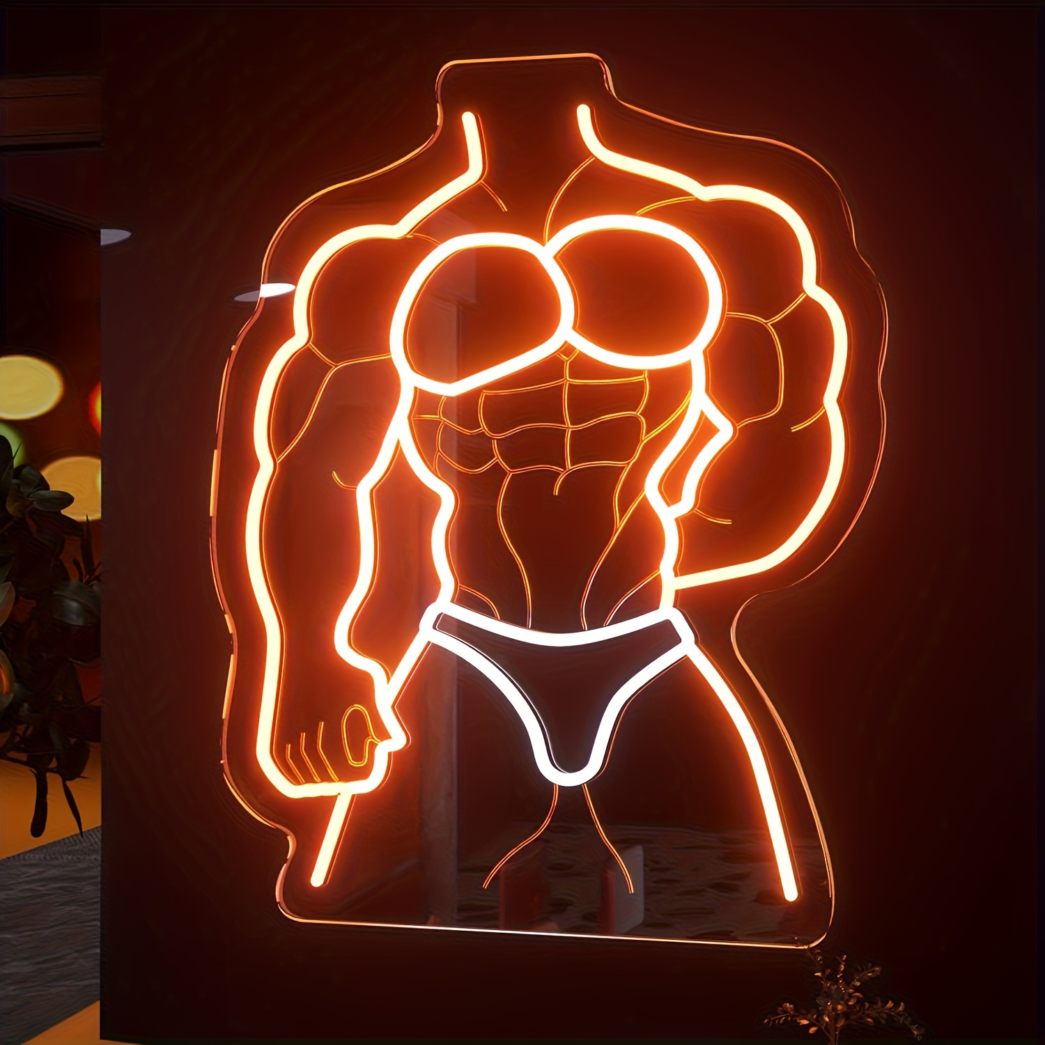 Home Gym Neon Sign - Muscle Man Neon Sign Orange White