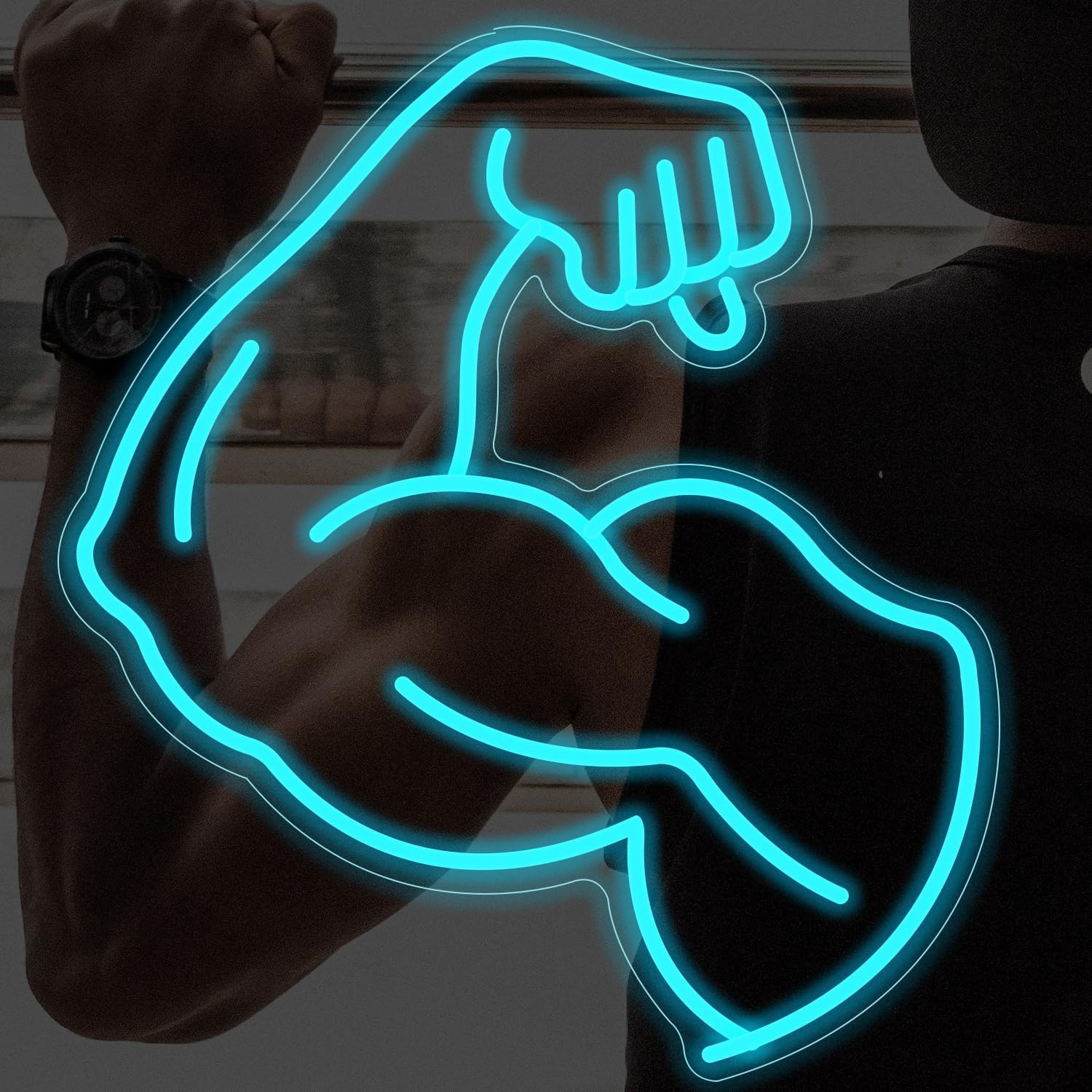 Home Gym Neon Sign - Muscle Arm Neon Sign Blue Glow