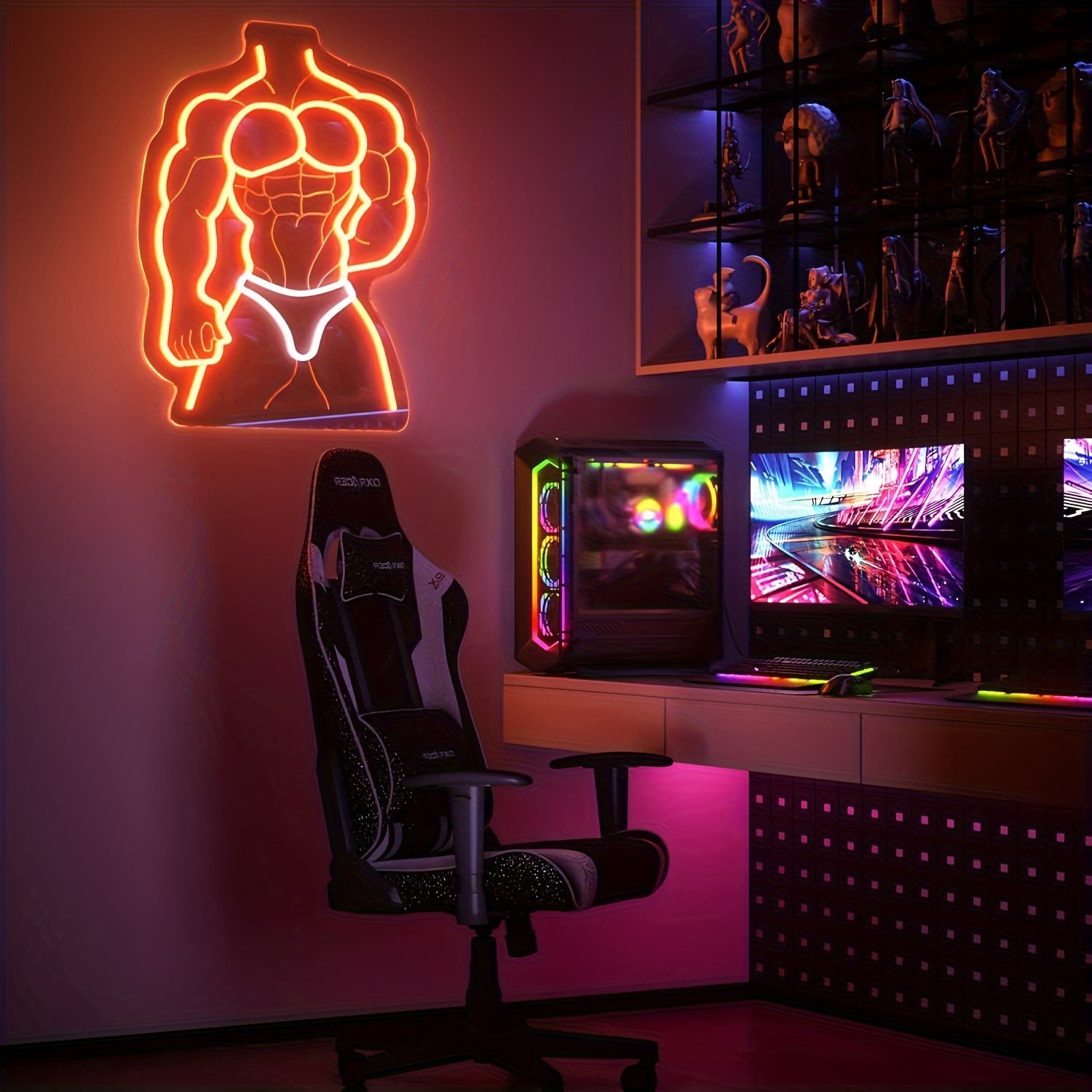Muscle Man Neon Sign Orange Wh - Home Gym Neon Sign review and price