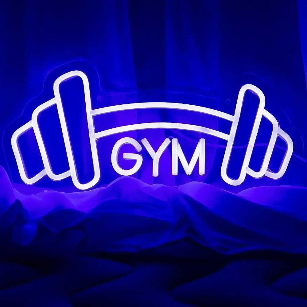Barbell Gym Neon Sign Blue Dum - Home Gym Neon Sign review and price