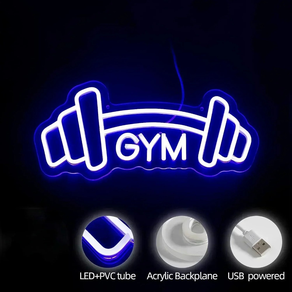 Barbell Gym Neon Sign Blue Dum - Home Gym Neon Sign review and price