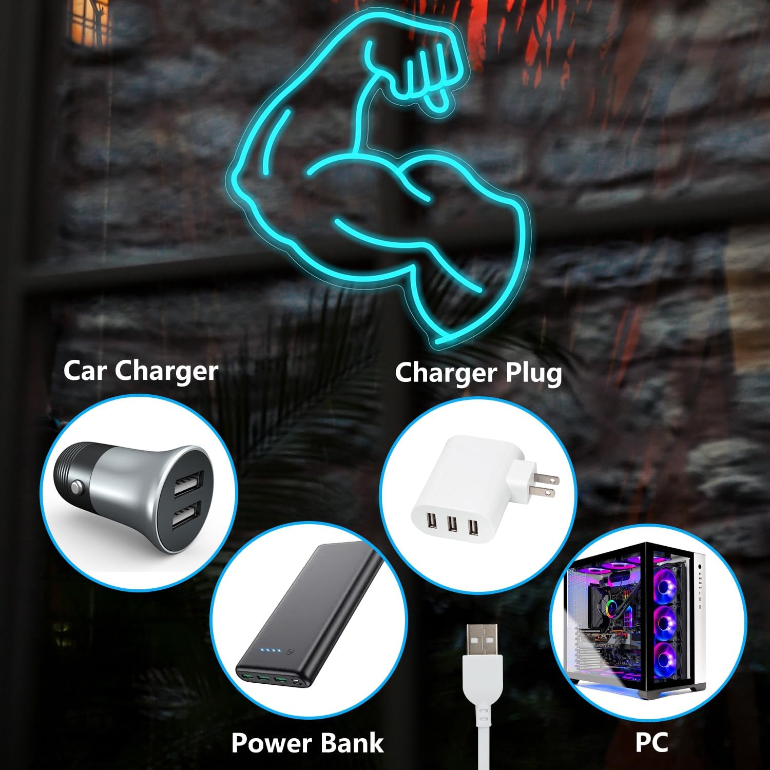 Muscle Arm Neon Sign Blue Glow - Home Gym Neon Sign review and price