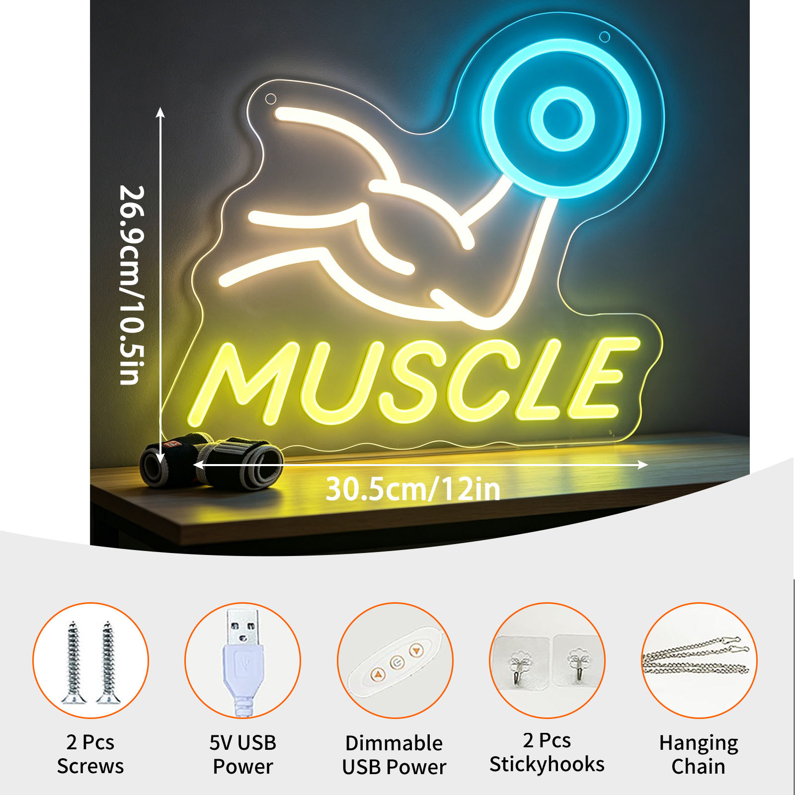 Muscle Neon Sign LED USB Dimma - Home Gym Neon Sign review and price