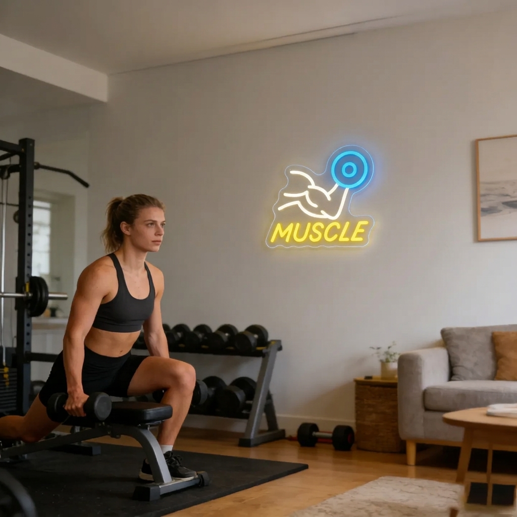 Muscle Neon Sign LED USB Dimma - Home Gym Neon Sign review and price