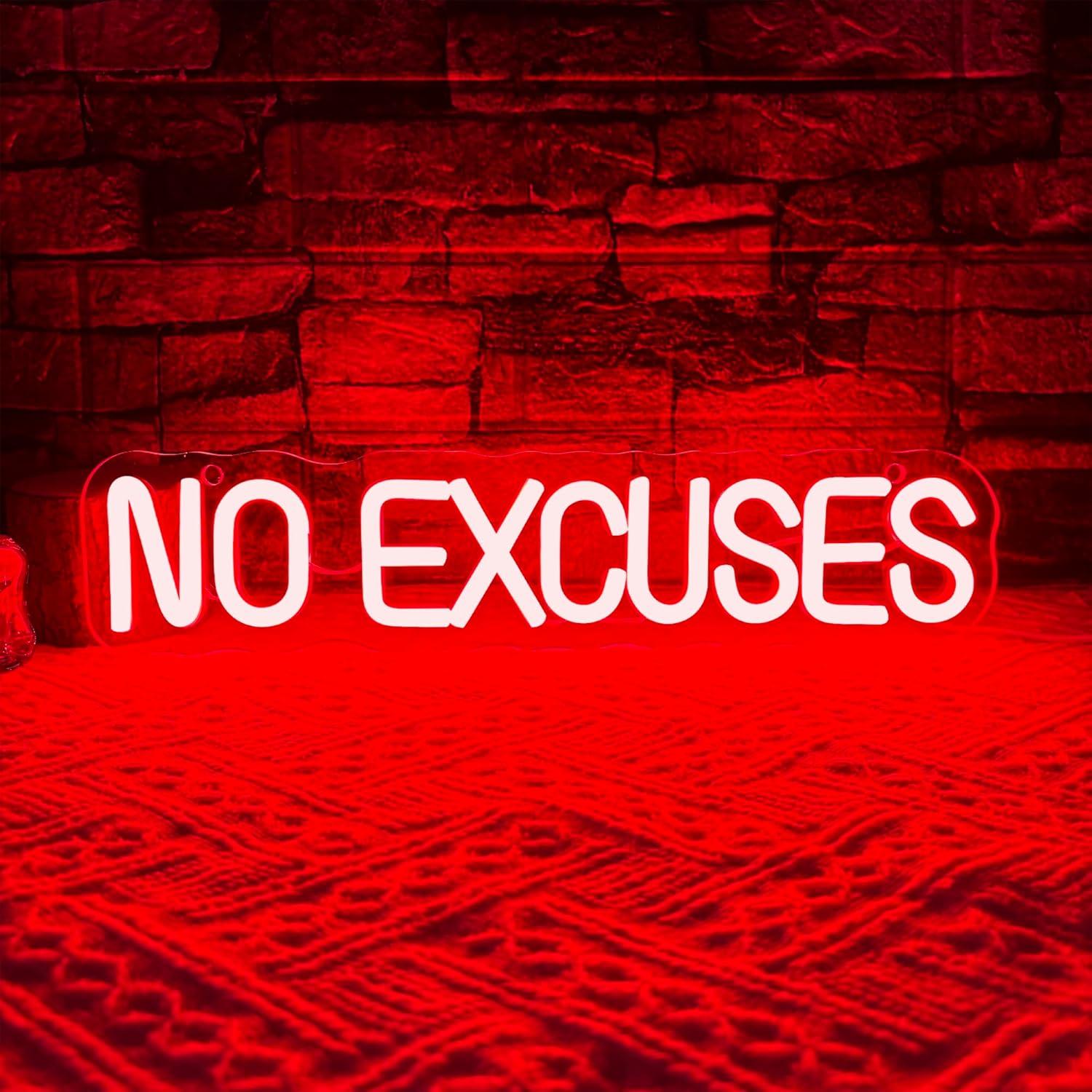 No Excuses Neon Sign USB Dimma - Home Gym Neon Sign review and price
