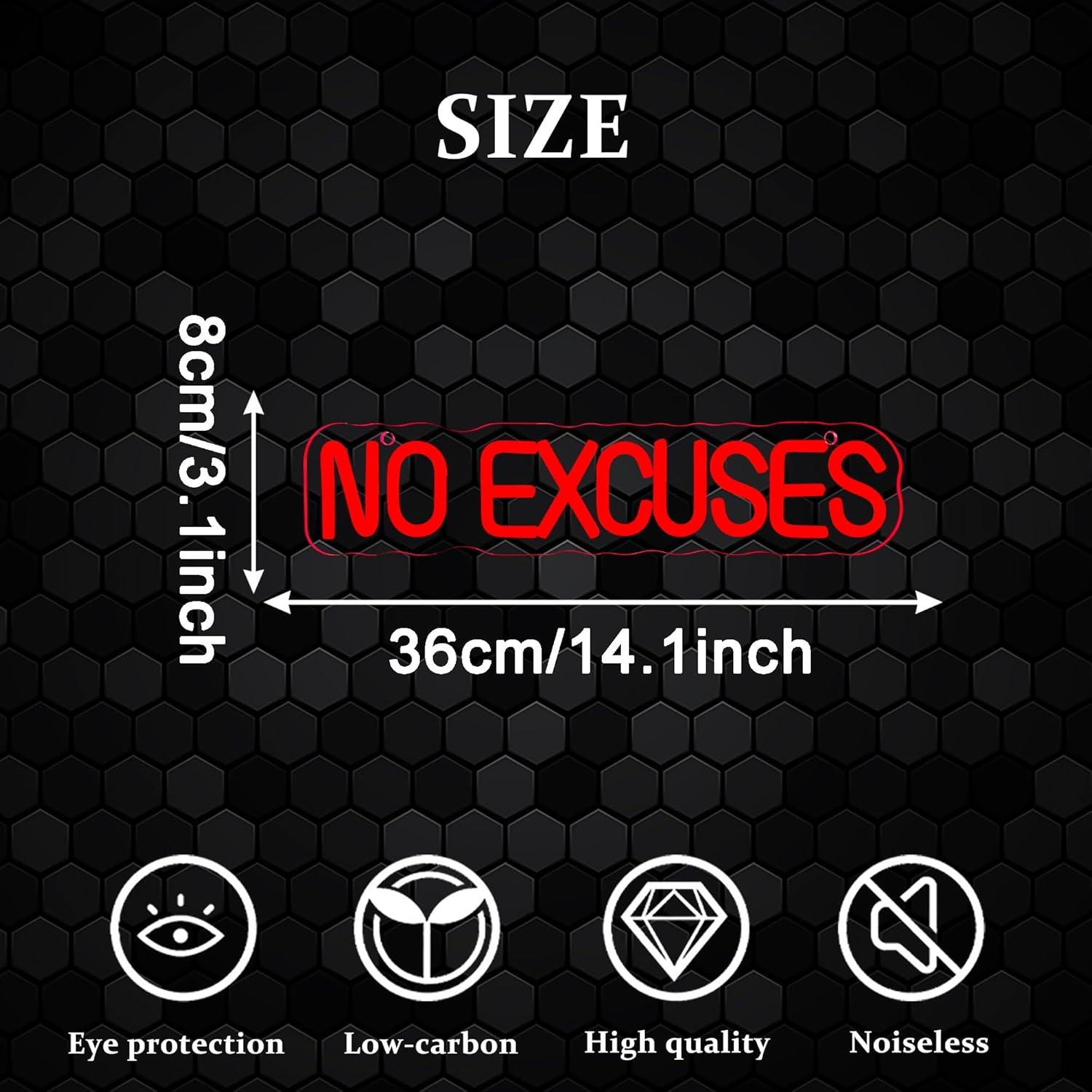 No Excuses Neon Sign USB Dimma - Home Gym Neon Sign review and price